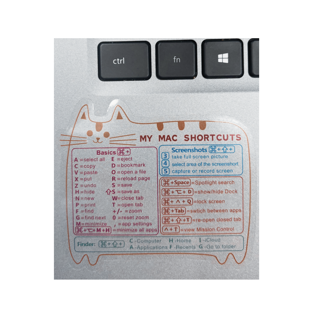 Adesivo con scorciatoie da tastiera (vinile) per qualsiasi MacBook, iMac, Mac Mini
